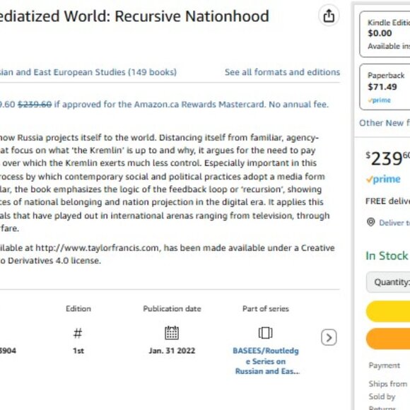 Projecting Russia in a Mediatized World Recursive Nationhood HARDCOVER ROUTLEDGE - Picture 2 of 2